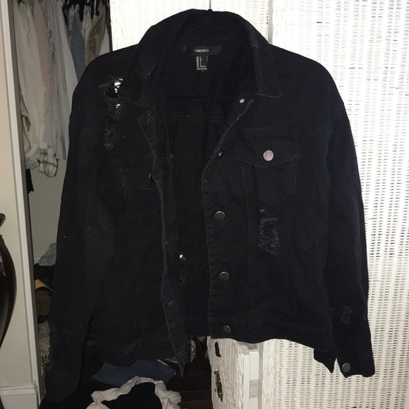 black jean ripped jacket